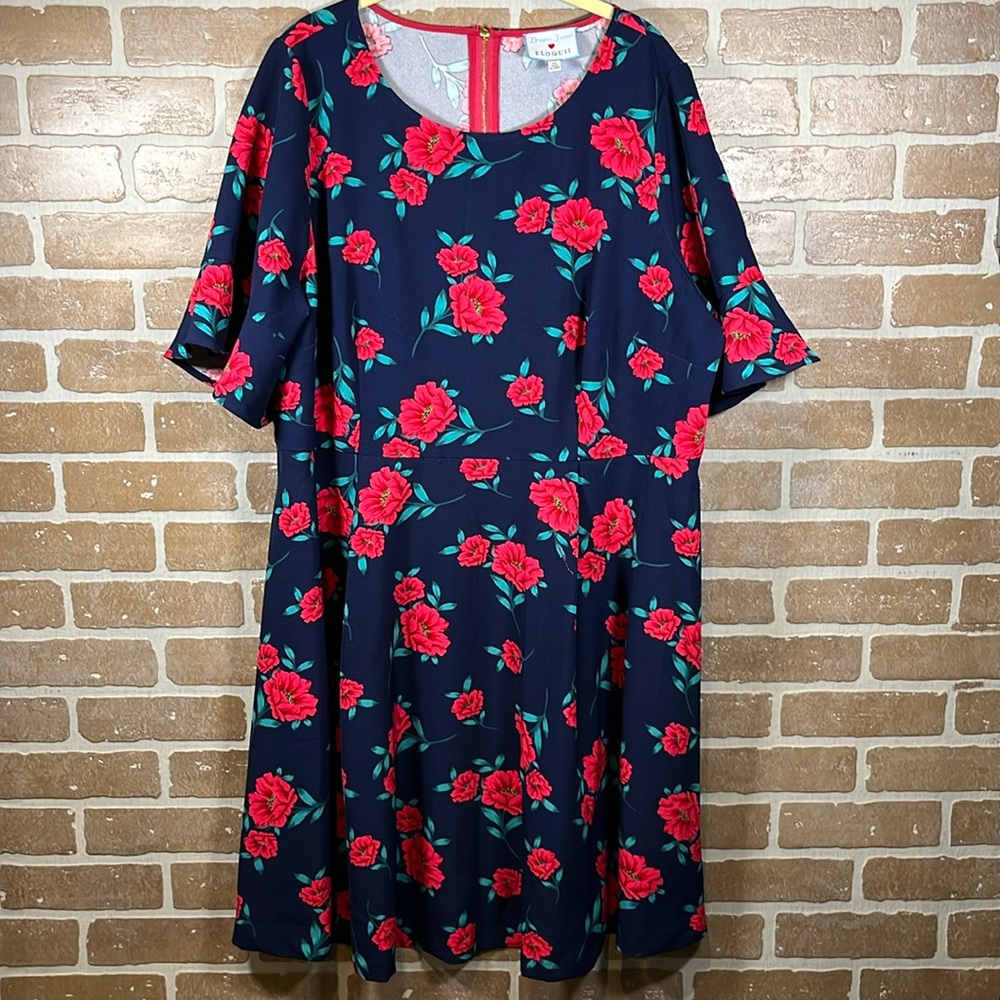 Draper James Navy Dress with Red Floral Print